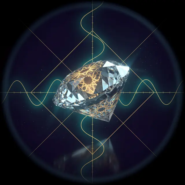 Tilted crystal with cymatic waves — artwork placeholder for the fourth single